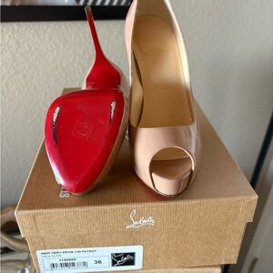 Christian Louboutin Beige Patent Peep-Toe Heels